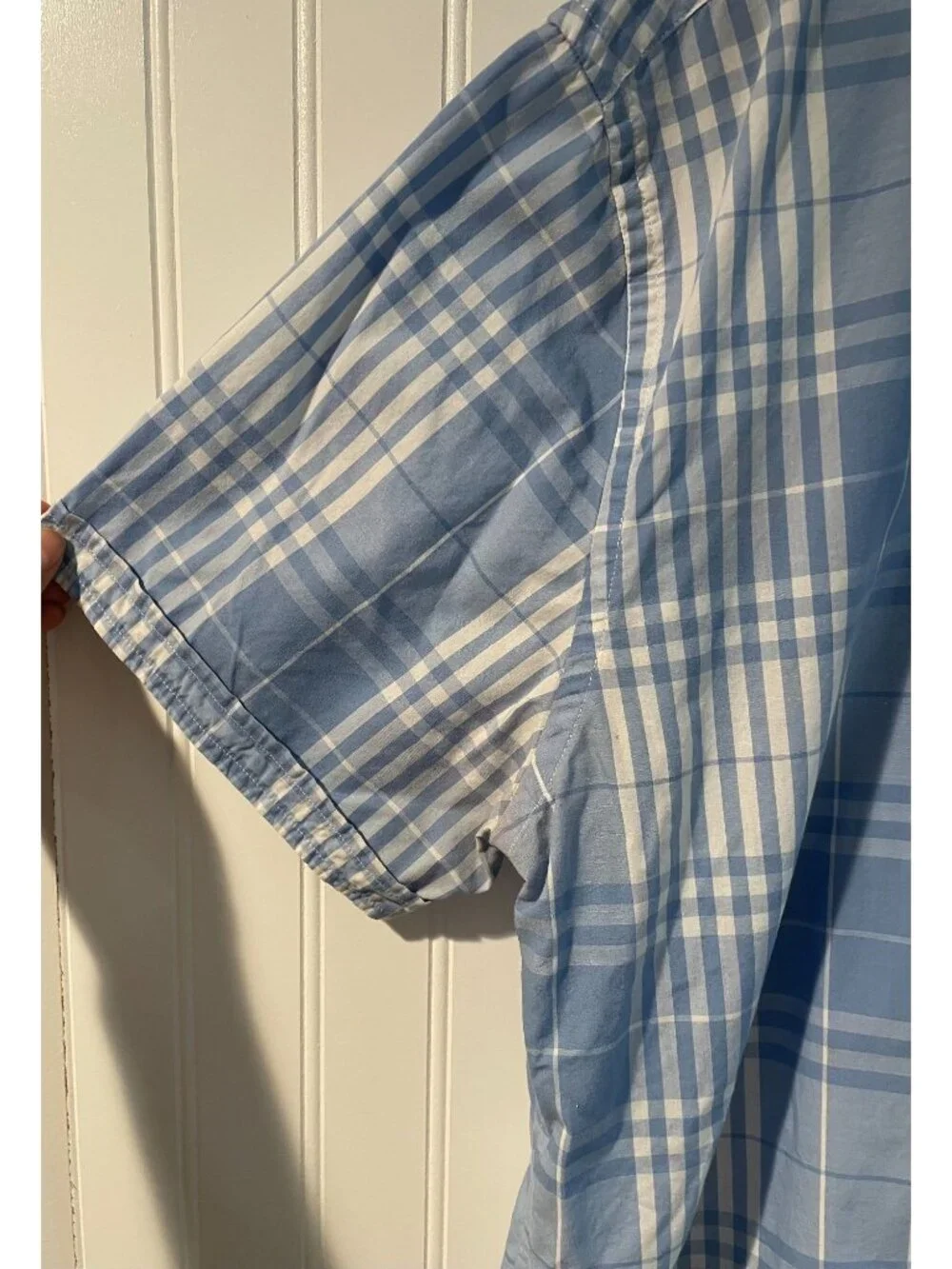 Tommy Hilfiger Mens XL Blue & White Plaid Button-Down Short Sleeve Shirt